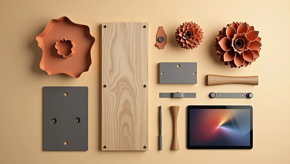 Display of Abstract DIY kit components ready for assembly